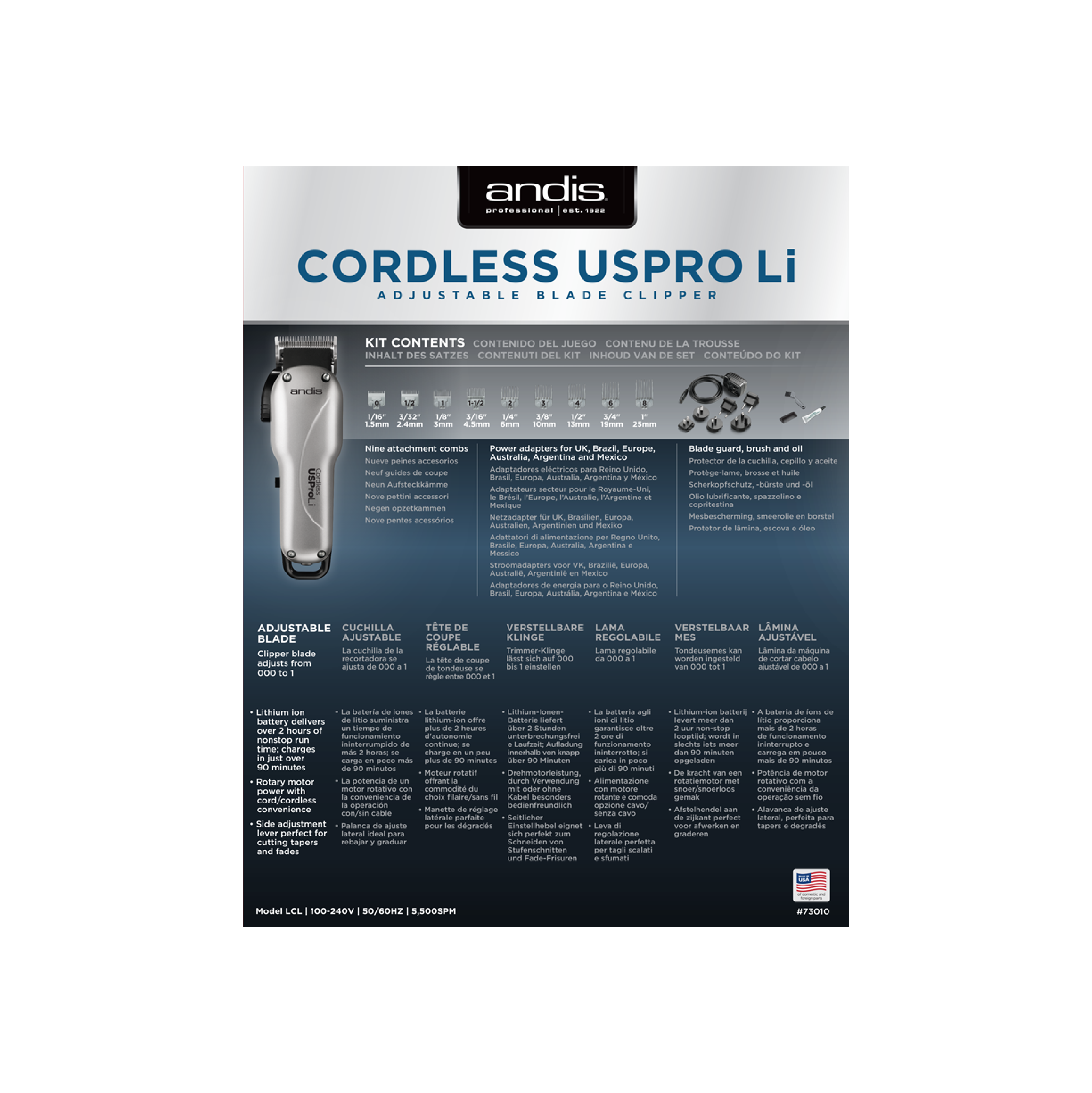 Andis Cordless USPro Li Adjustable Blade Clipper - 73010