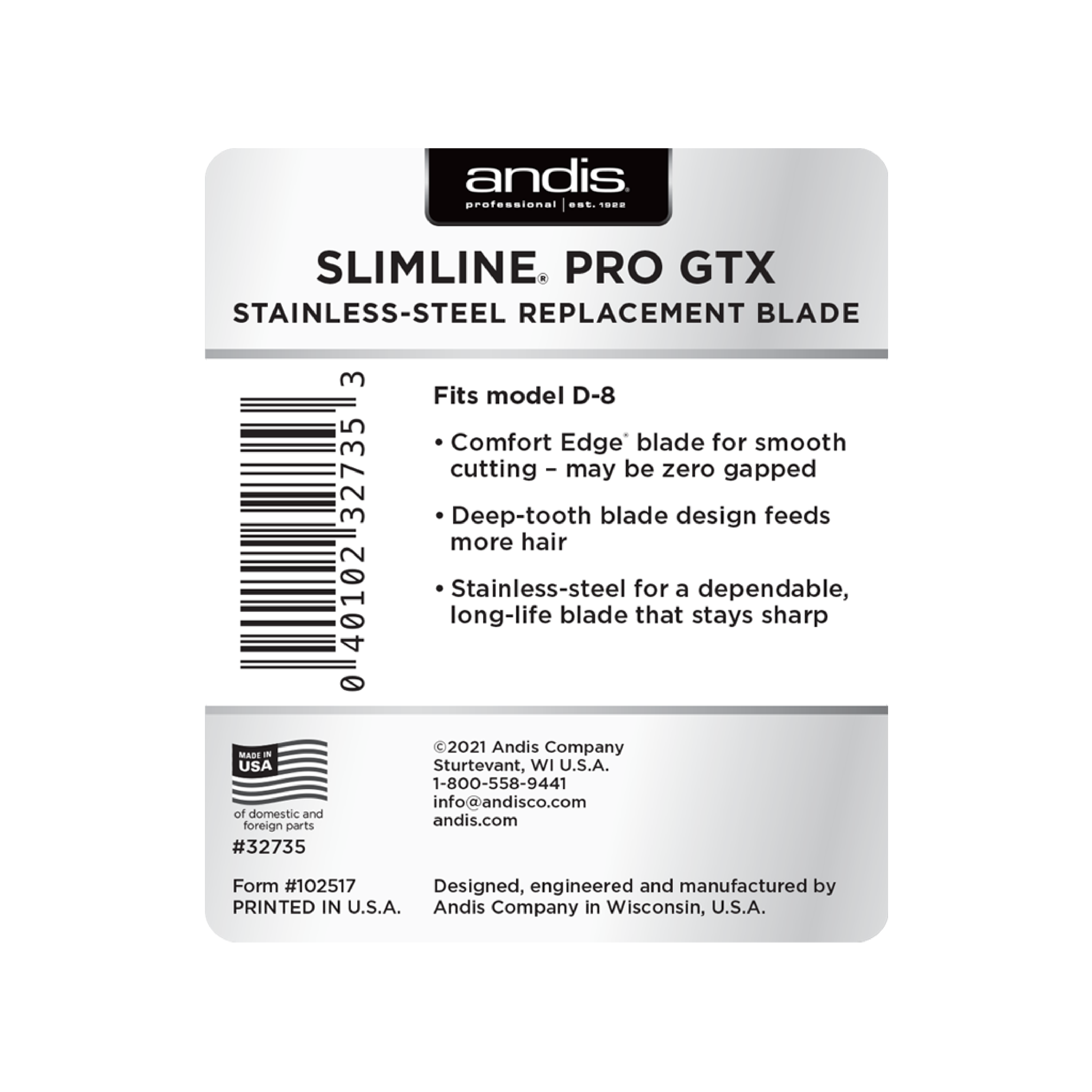 Andis Slimline Pro GTX Replacement Blade - 32735