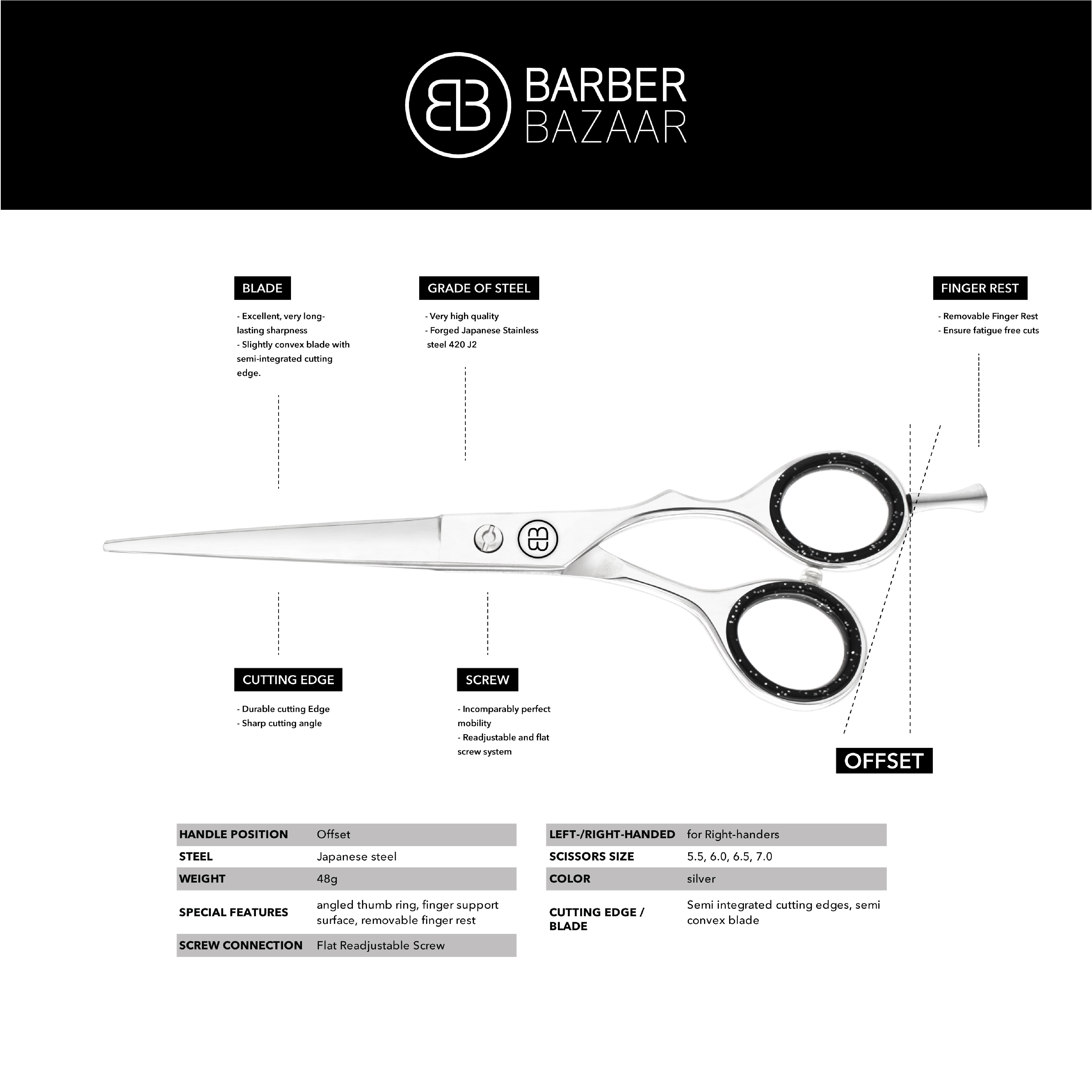 Barber Bazaar Professional Hair Cutting Scissors - 6.5inch