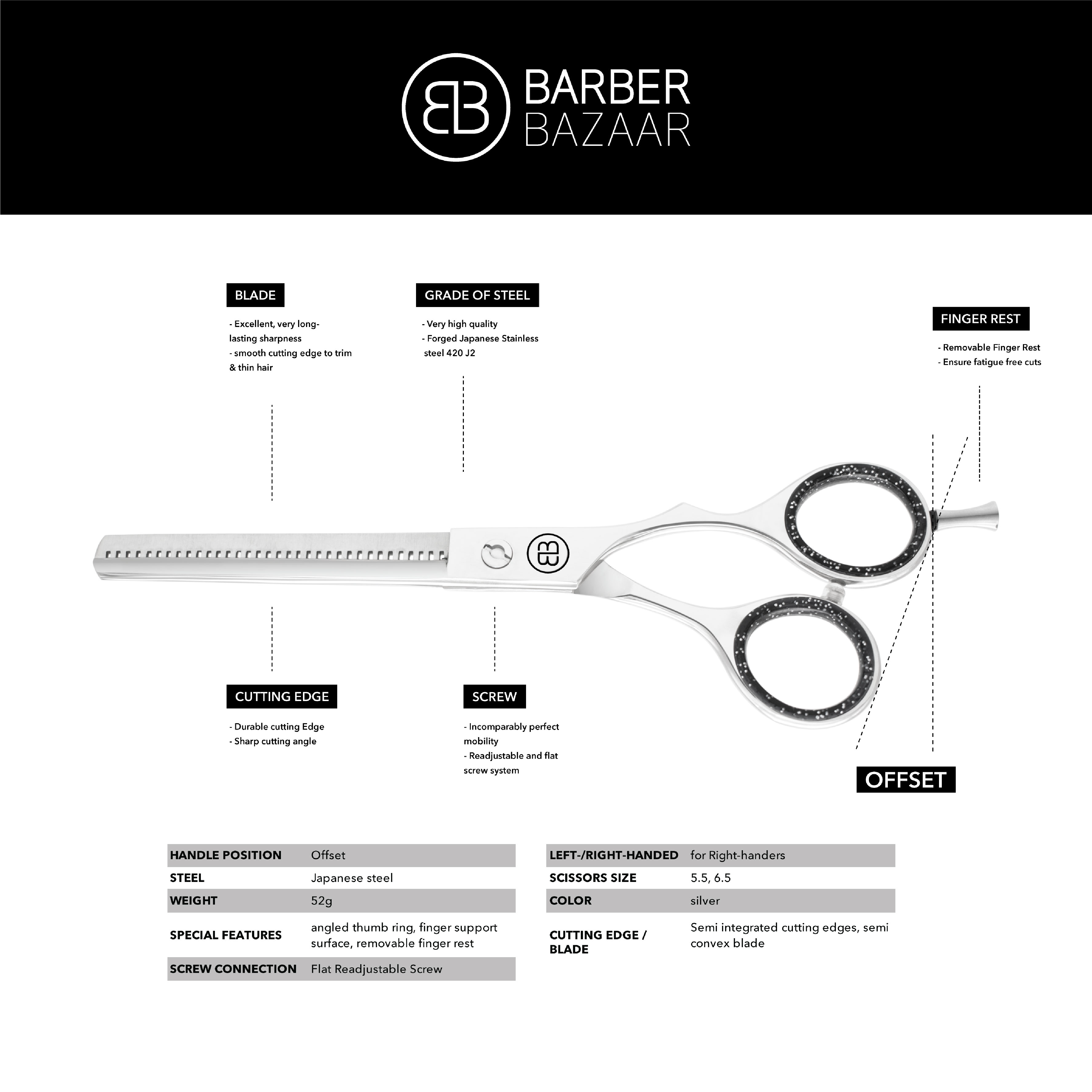 Barber Bazaar Professional Hair Thinning Scissors - 6.5inch